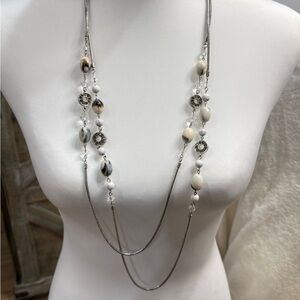 Elegant Silver and Cream Beaded Necklace